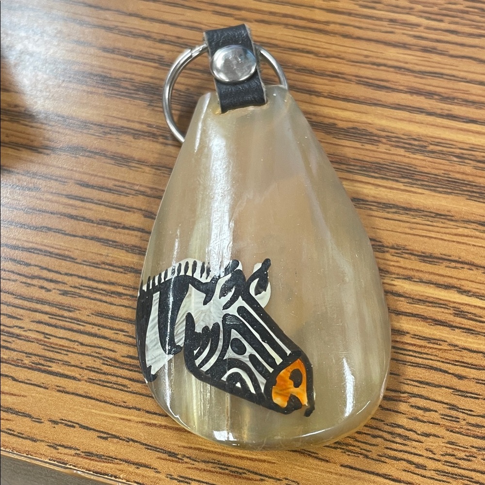 Zebra Print Keychain with Orange Accent